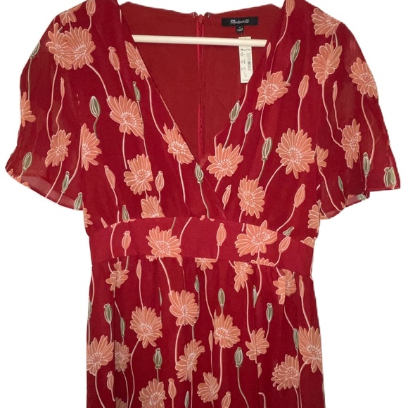 NWT Madewell Tulip Short Sleeve Maxi Dress in Tall Sunflowers Red Multicolor - Picture 8 of 13